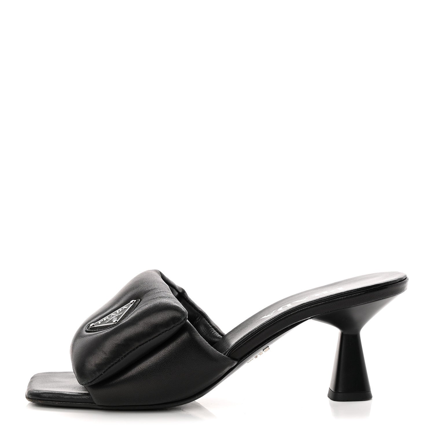 Prada Nappa Soft Padded Metal Triangle Logo 65mm Slide Sandals 37.5 Black 1 of 9