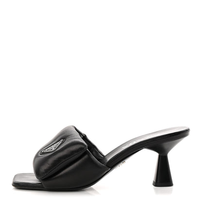 Prada Nappa Soft Padded Metal Triangle Logo 65mm Slide Sandals 37.5 Black 1 of 9