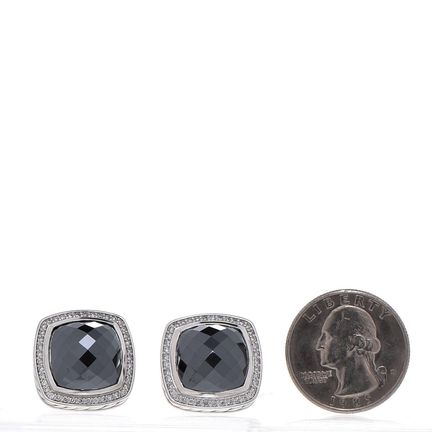 David Yurman Sterling Silver Diamond Hematite 14mm Albion Earrings 2 of 4