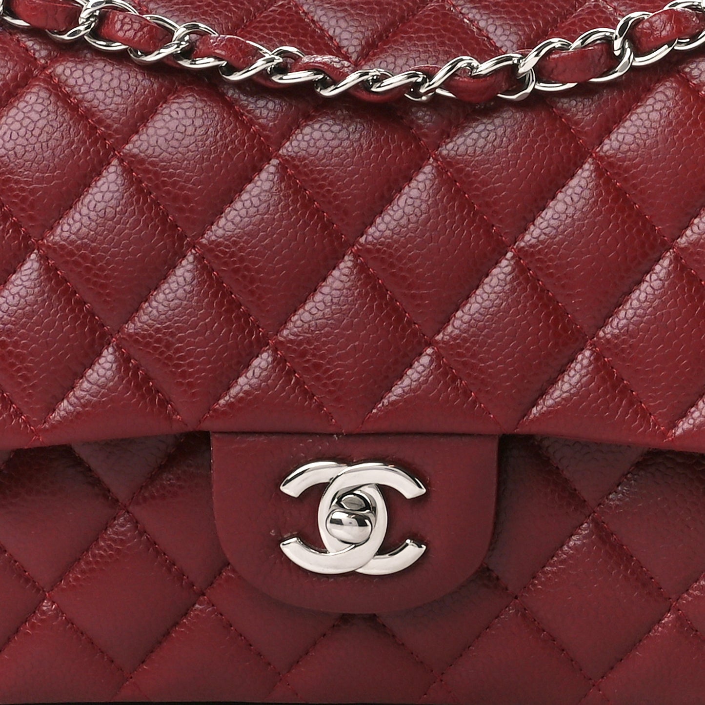 Caviar Quilted Medium Double Flap Dark Red