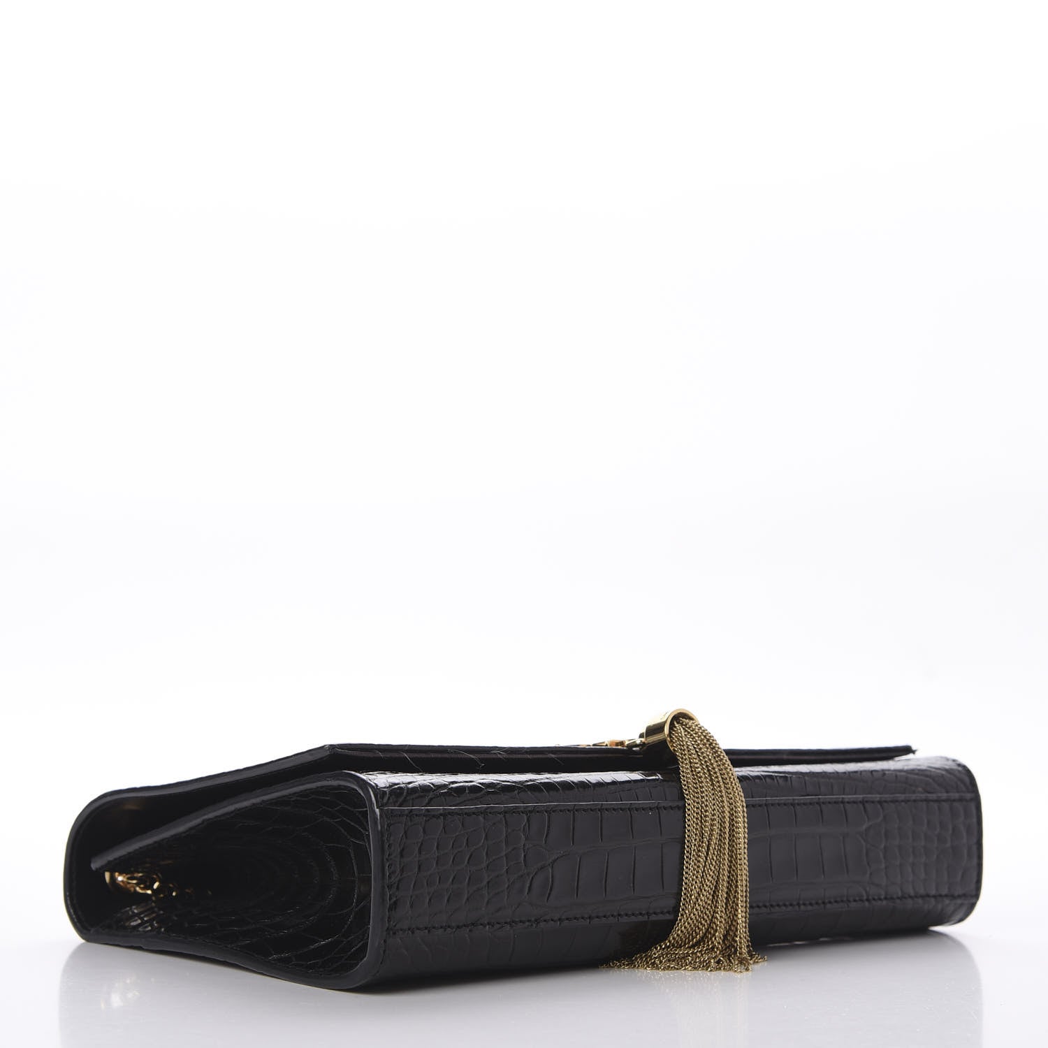 Saint Laurent Calfskin Crocodile Embossed Medium Classic Monogram Kate Tassel Satchel Black 4 of 8