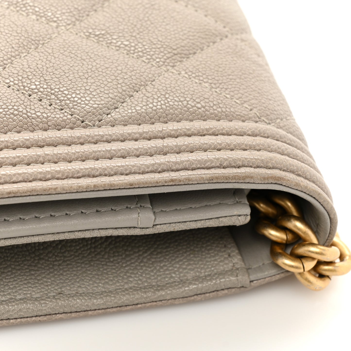Caviar Quilted Boy Wallet On Chain WOC Grey