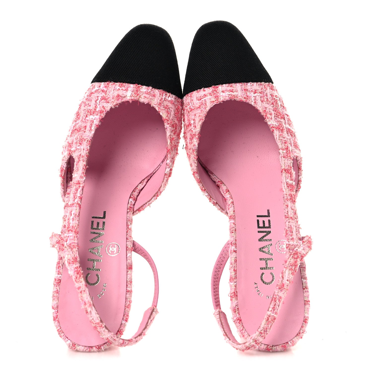 Chanel Tweed Grosgrain Cap Toe CC Slingback Pumps 36 Pink Black 2 of 9