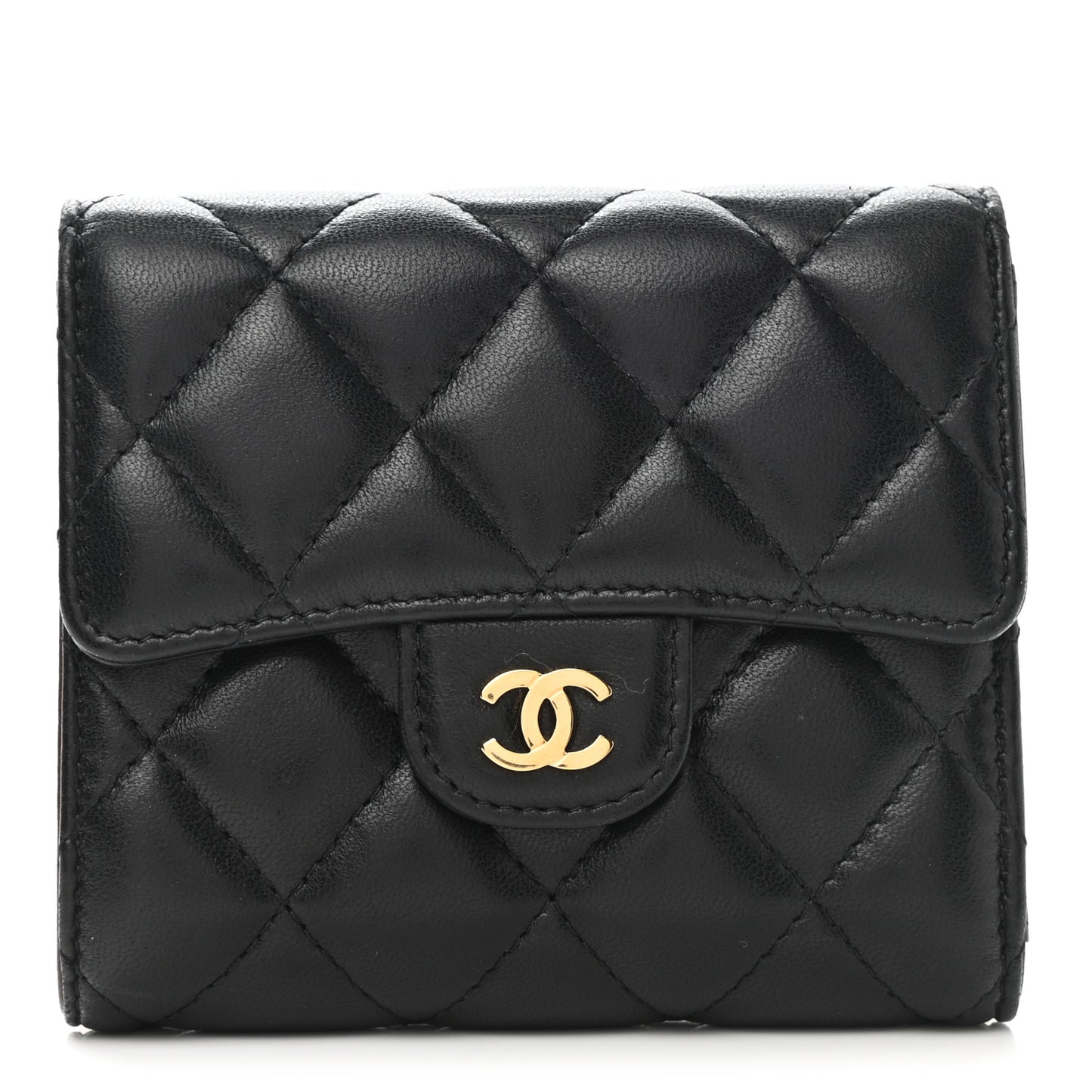 Lambskin Quilted Compact Flap Wallet Black