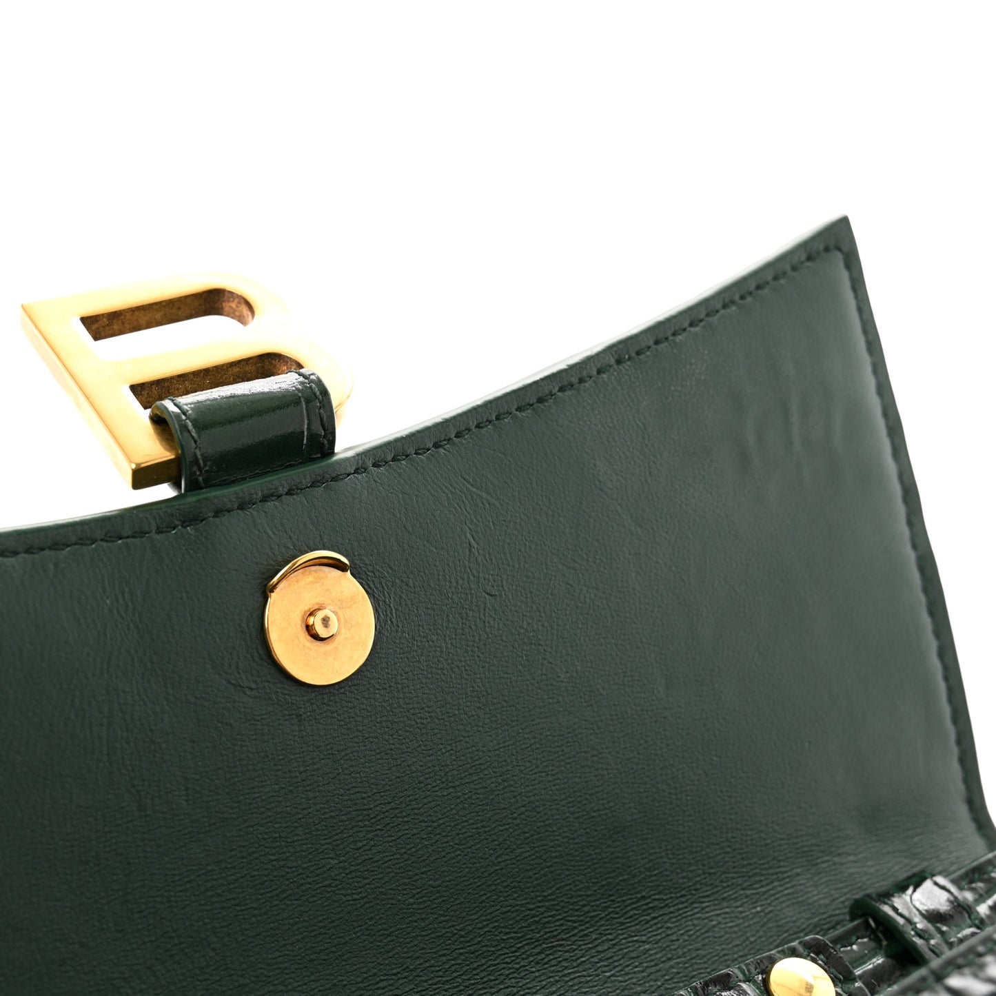 Shiny Calfskin Crocodile Embossed Hourglass Chain Bag Forest Green