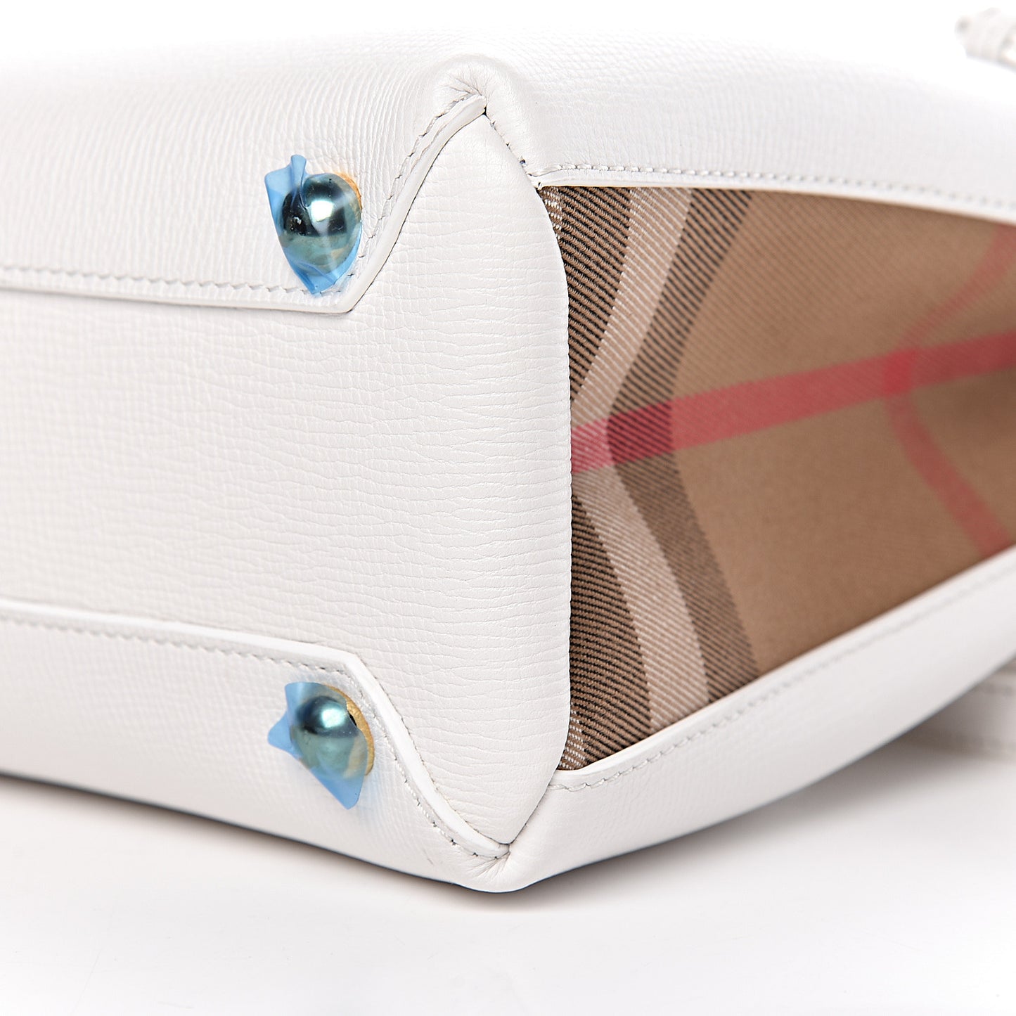 Grainy Calfskin House Check Small Banner Tote Chalk White