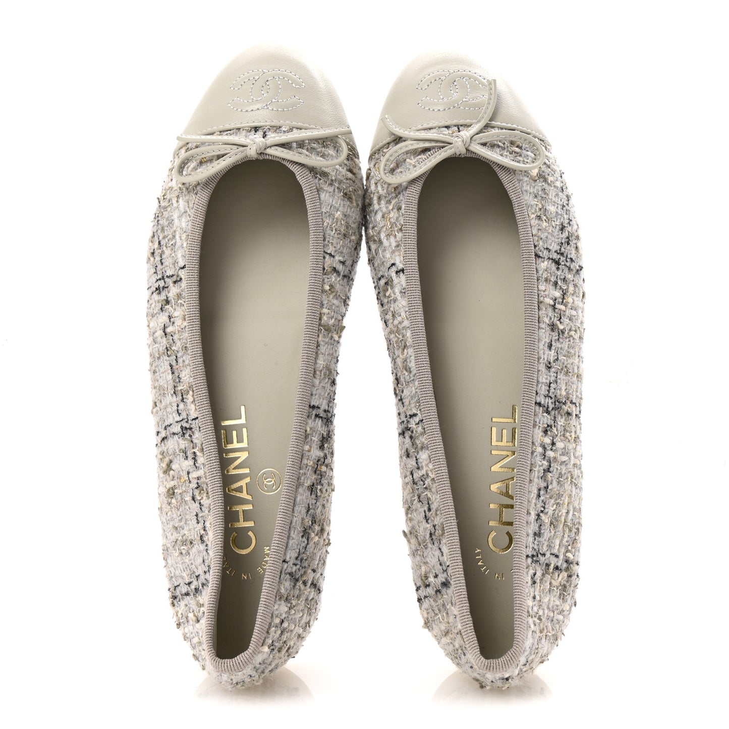 Cotton Tweed Grosgrain Cap Toe Ballerina Flats 36.5 Grey