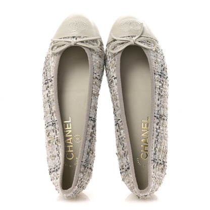 Chanel Cotton Tweed Grosgrain Cap Toe Ballerina Flats 36.5 Grey 2 of 10