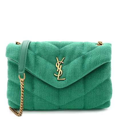 Saint Laurent Canvas Quilted Toy Loulou Puffer Monogram Chain Satchel Basil 1 of 10