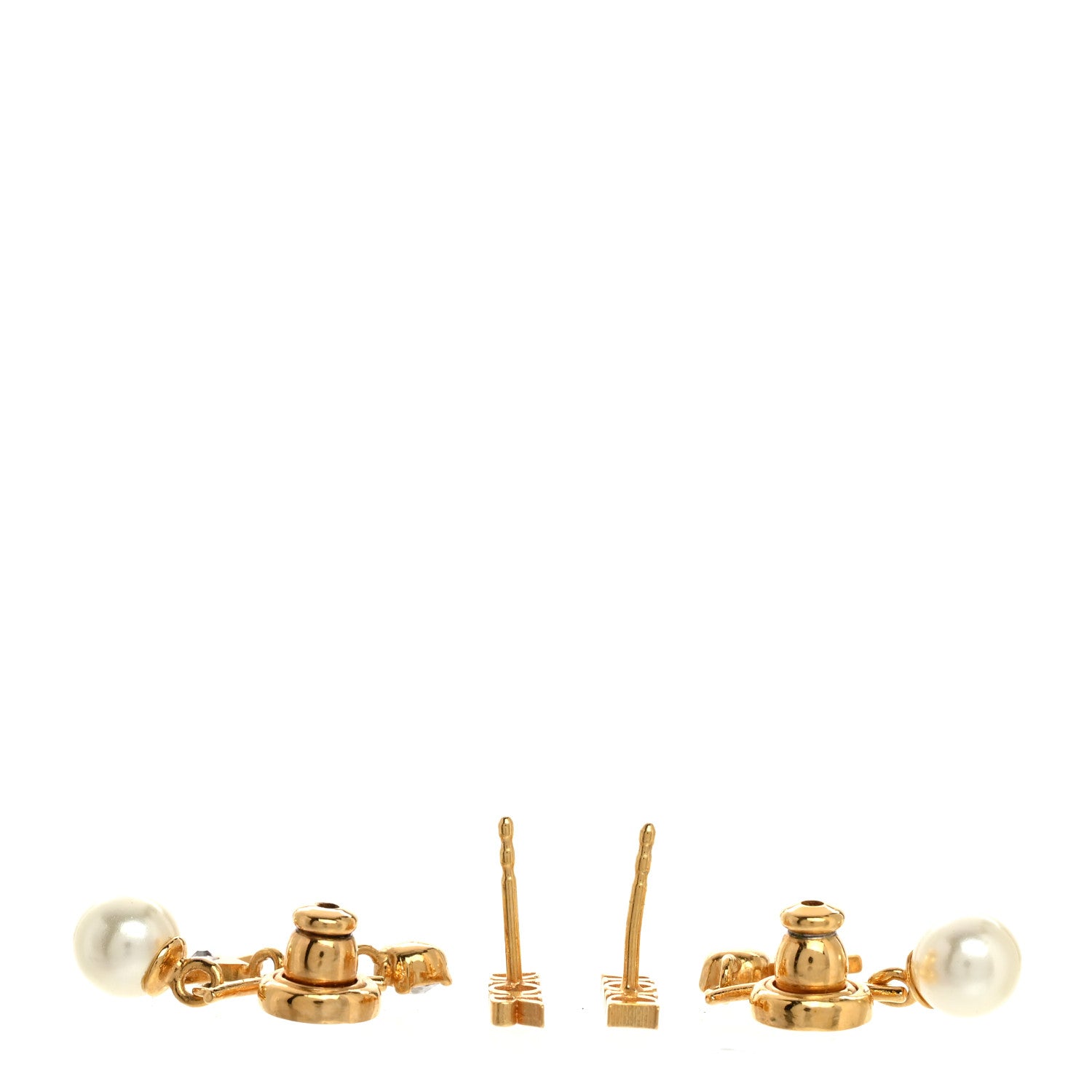 Christian Dior Pearl Crystal Dio(R)evolution Earrings Aged Gold 3 of 4