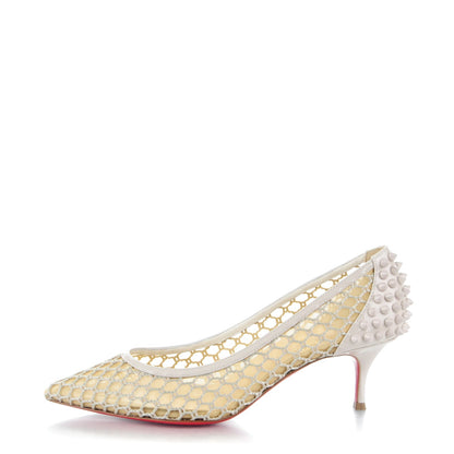 Christian Louboutin Fishnet Patent Guni 55 Spiked Pumps 37 White 1 of 7