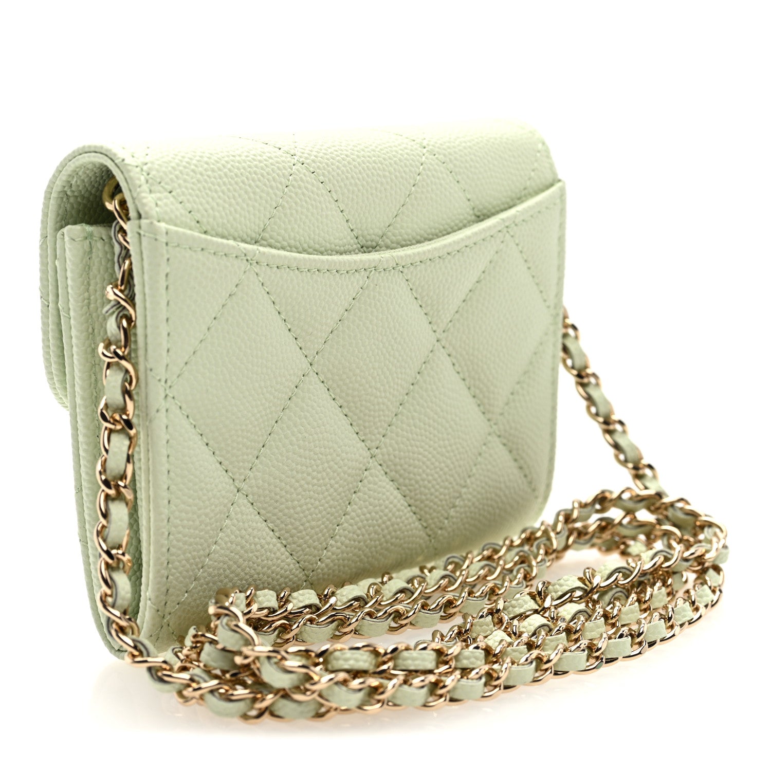 Chanel Caviar Quilted Flap Card Holder On Chain Light Green 3 of 10