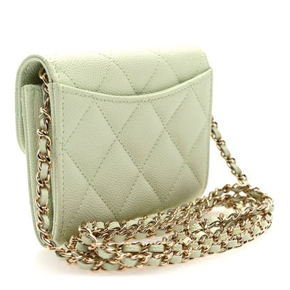 Chanel Caviar Quilted Flap Card Holder On Chain Light Green 3 of 10
