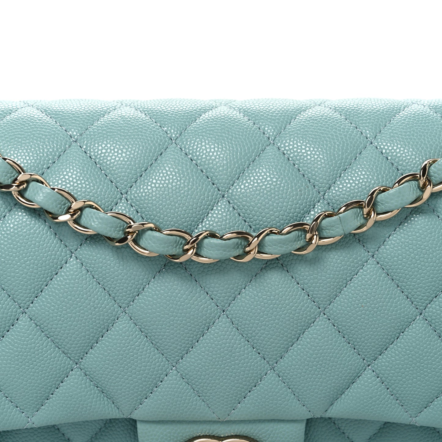 Caviar Quilted Medium Double Flap Light Blue