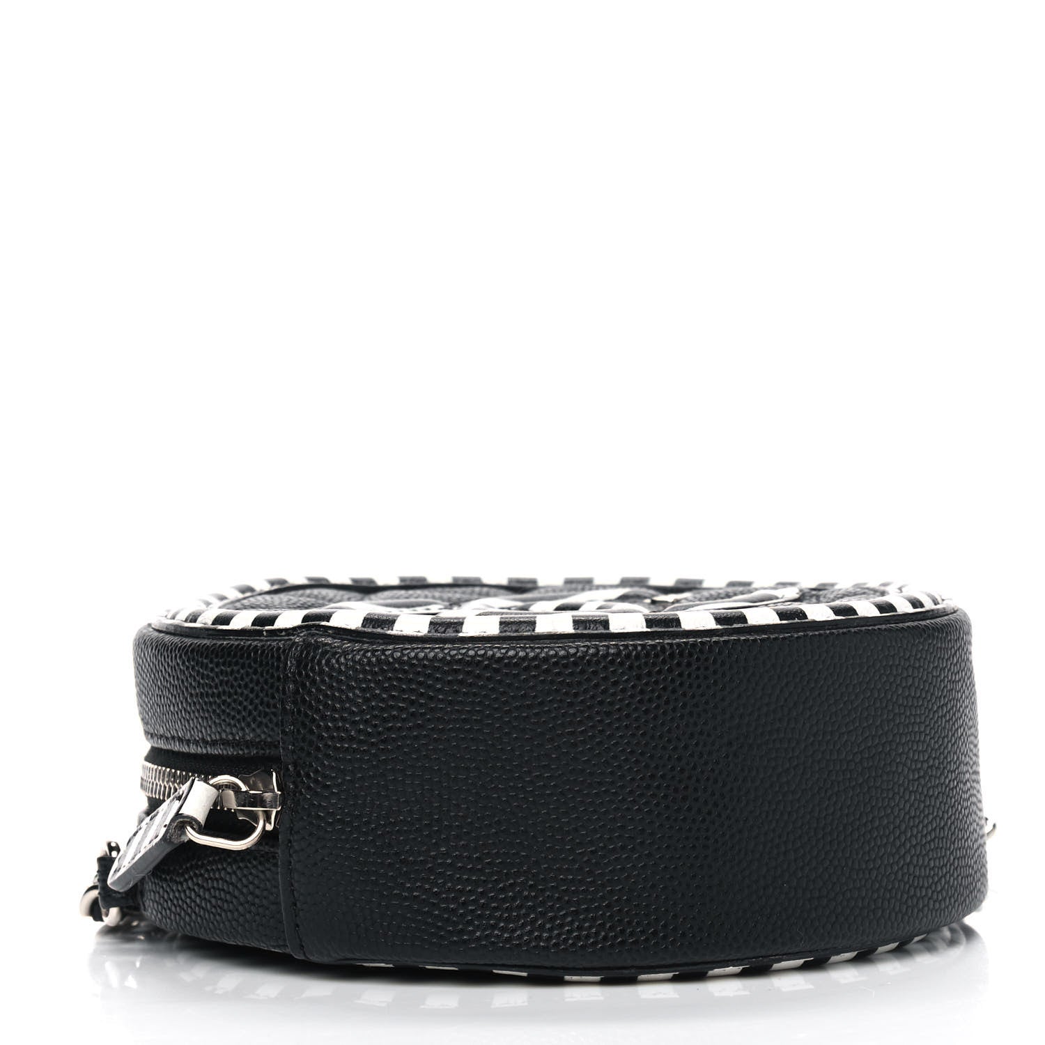 Chanel Caviar Quilted Filigree Round Clutch With Chain Black White 3 of 4
