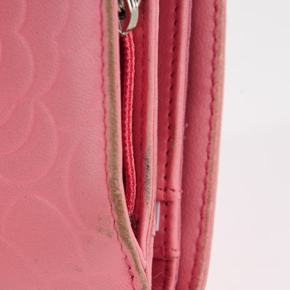 Chanel Lambskin Camellia Embossed Zipped Pocket Wallet Pink 8 of 17