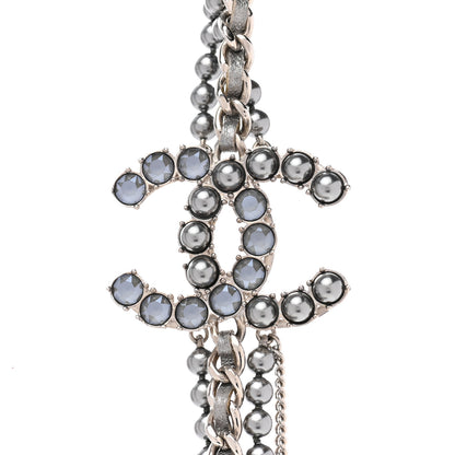 Chanel Crystal Pearl Lambskin CC Multi Strand Necklace Grey Silver 4 of 7