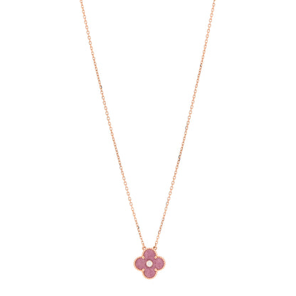 Van Cleef & Arpels 18K Rose Gold Diamond Rhodonite Vintage Alhambra Pendant Necklace 1 of 7