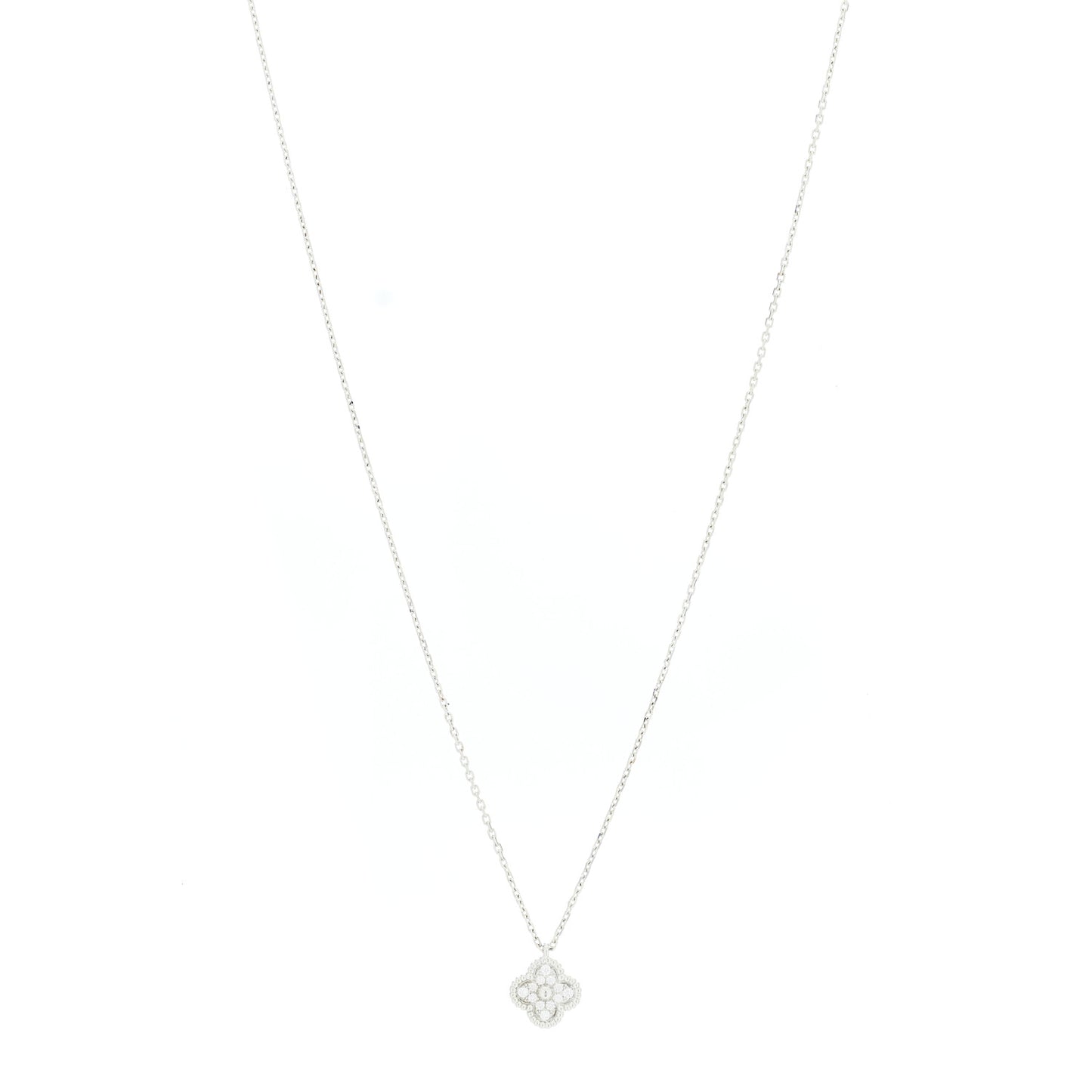 18K White Gold Diamond Sweet Alhambra Pendant Necklace