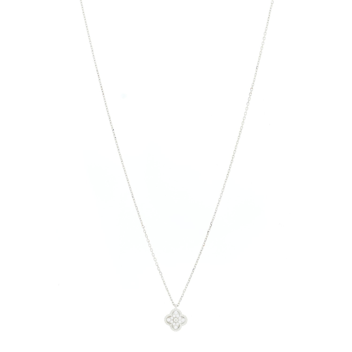 Van Cleef & Arpels 18K White Gold Diamond Sweet Alhambra Pendant Necklace 1 of 5