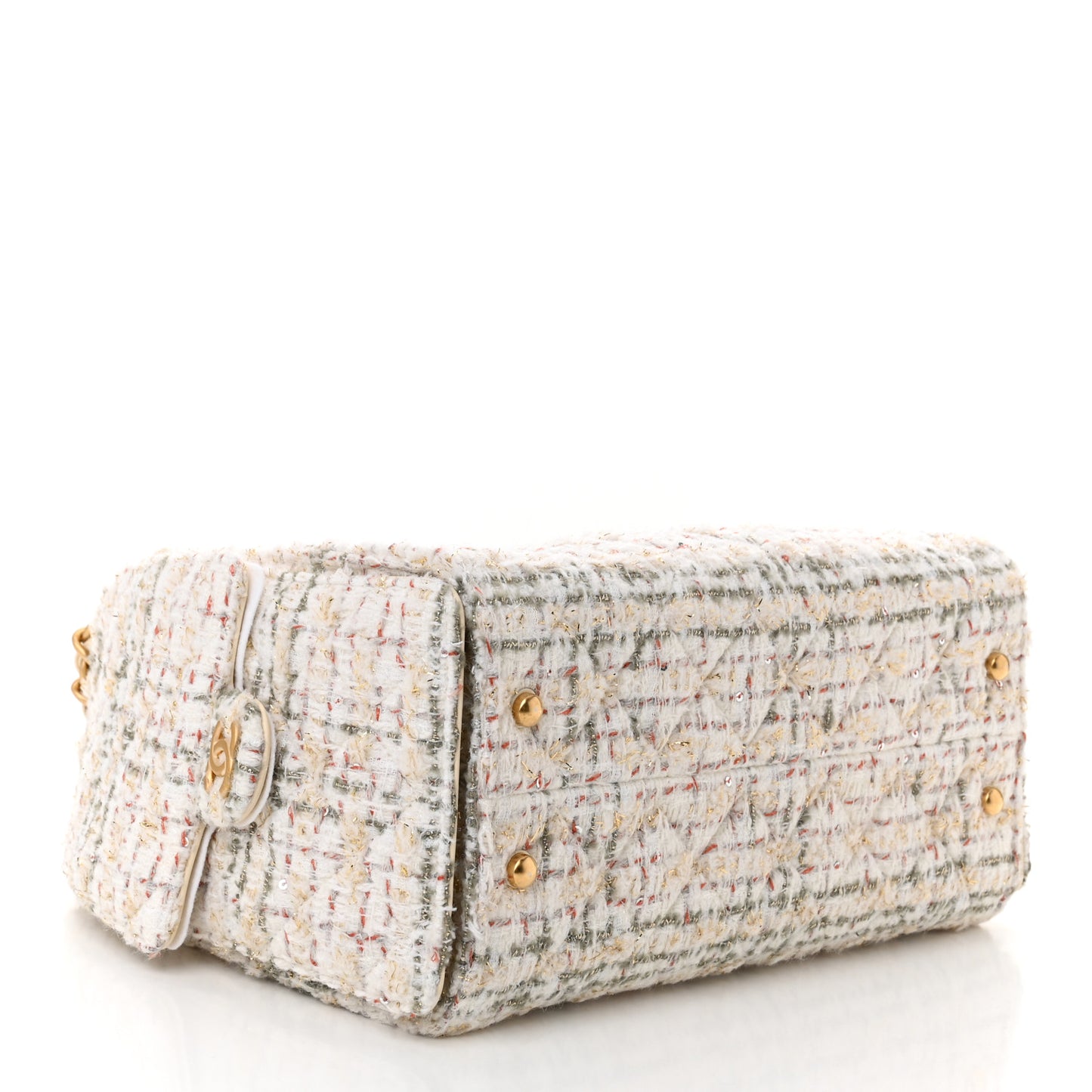 Tweed Quilted Small Chanel 25 Handbag Ecru Khaki Gold Red