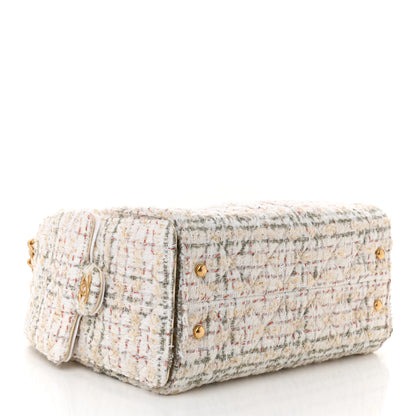 Chanel Tweed Quilted Small Chanel 25 Handbag Ecru Khaki Gold Red 4 of 10