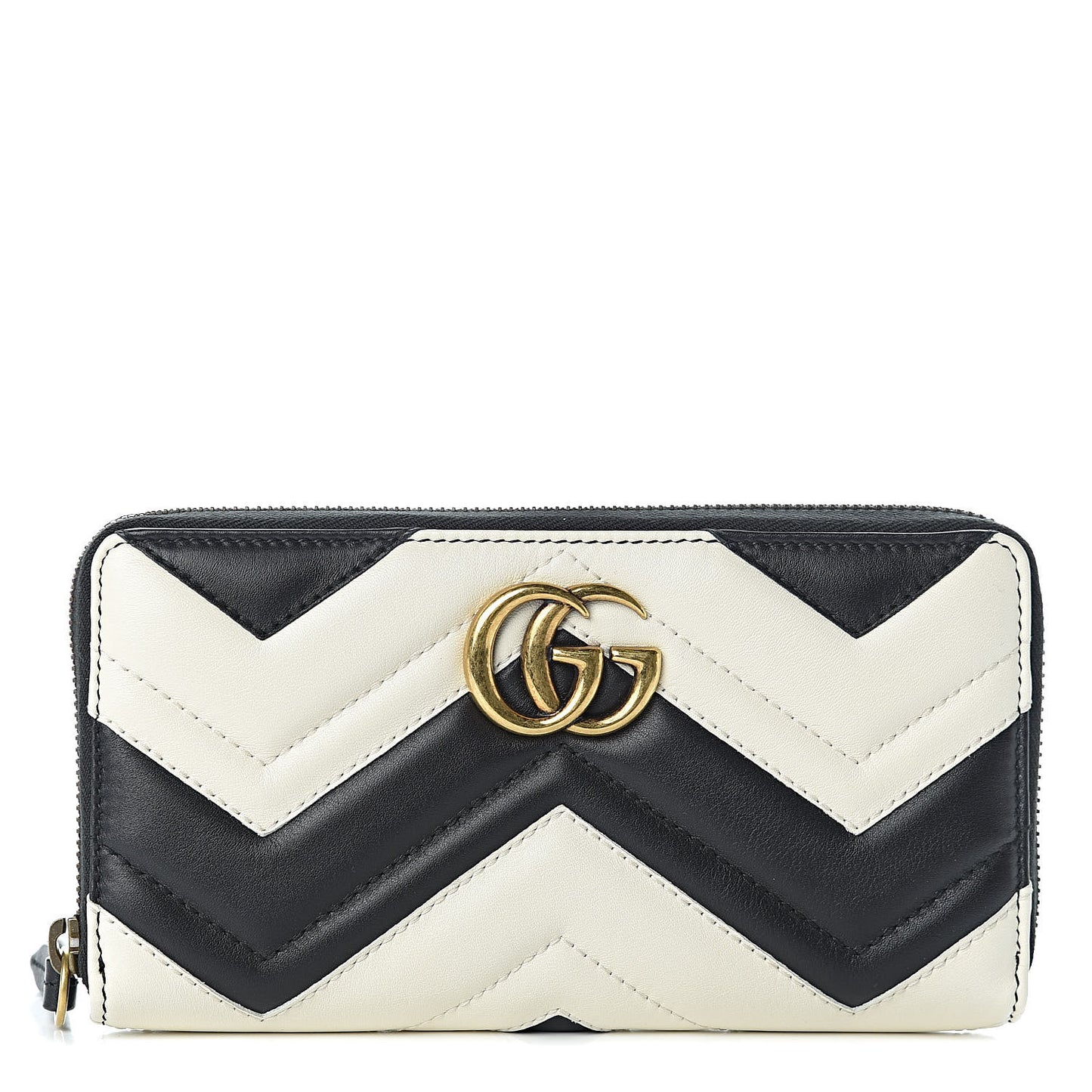 Calfskin Matelasse GG Marmont Zip Around Wallet Black White