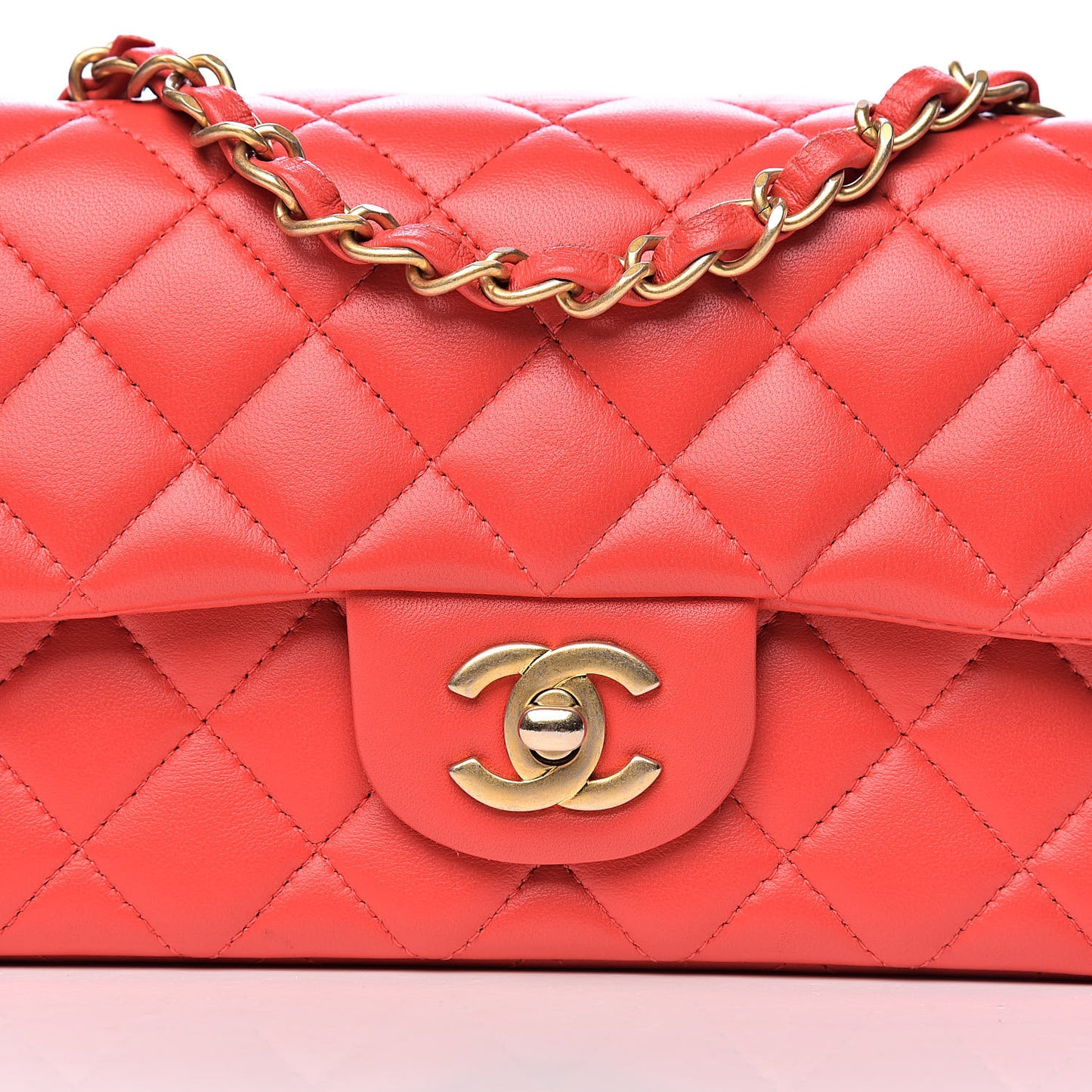 Lambskin Quilted Mini Rectangular Flap Red