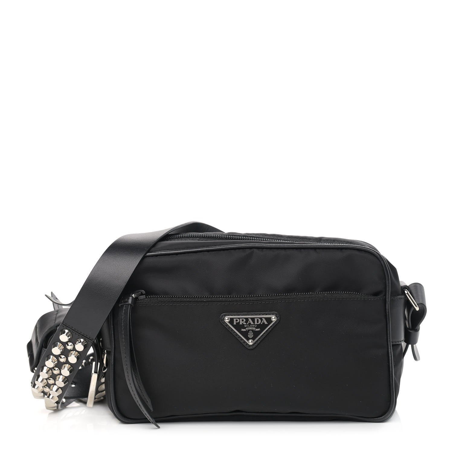 Prada Tessuto Nylon Studded New Vela Shoulder Bag Black 1 of 10