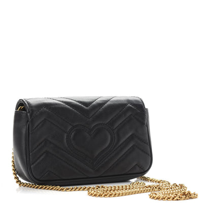 Gucci Calfskin Matelasse Super Mini GG Marmont Shoulder Bag Black 3 of 9