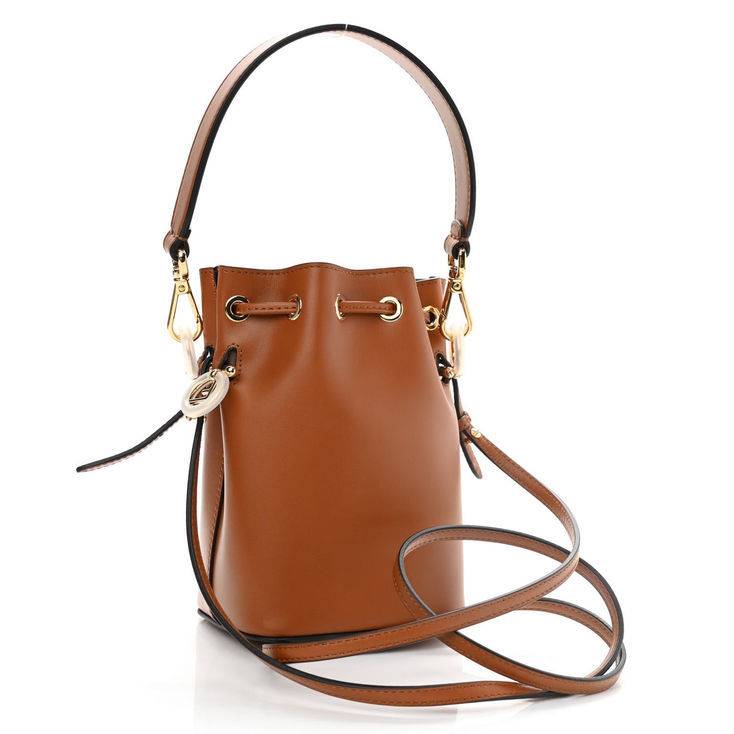 Vitello King F is Fendi Logo Embossed Mini Mon Tresor Bucket Bag Cuoio