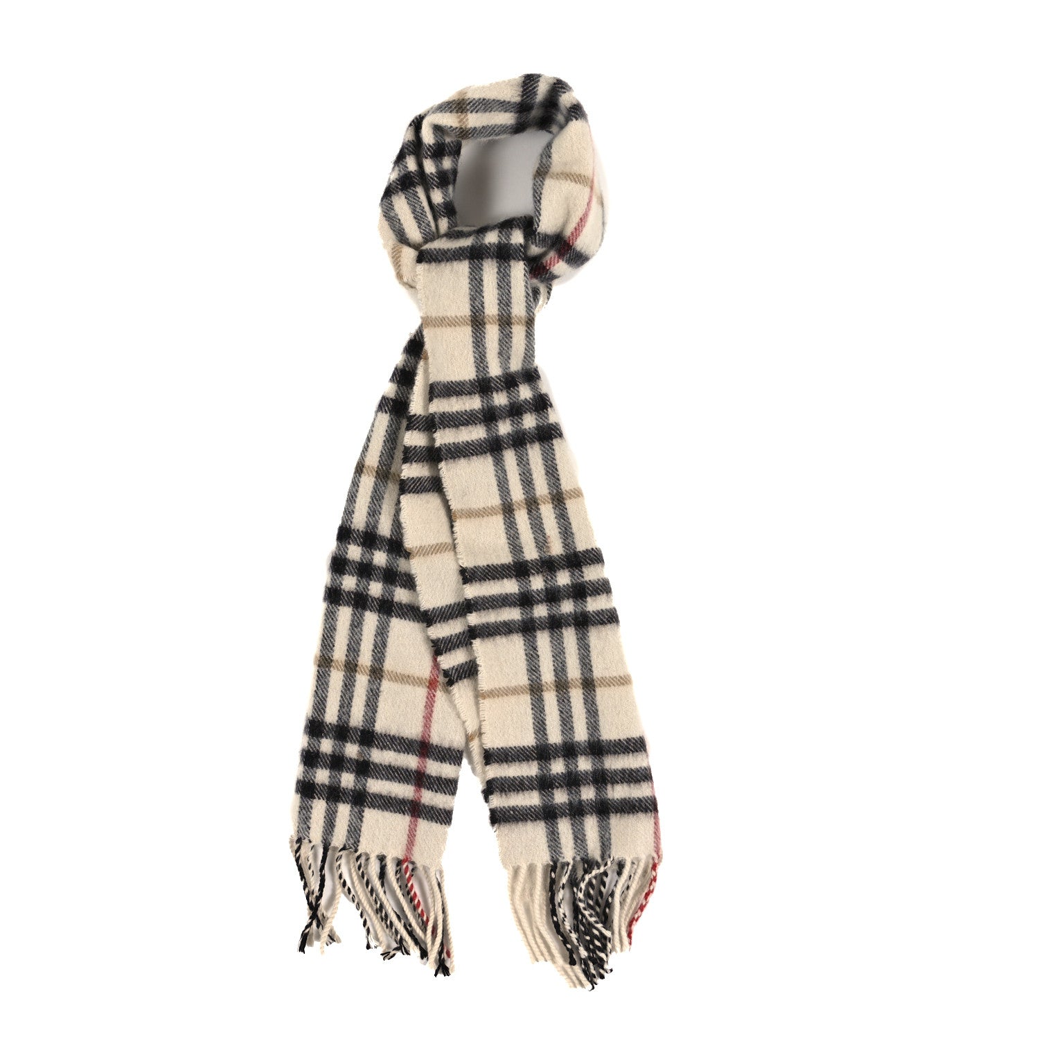 Burberry Cashmere Vintage Check Fringe Scarf Ivory 1 of 3