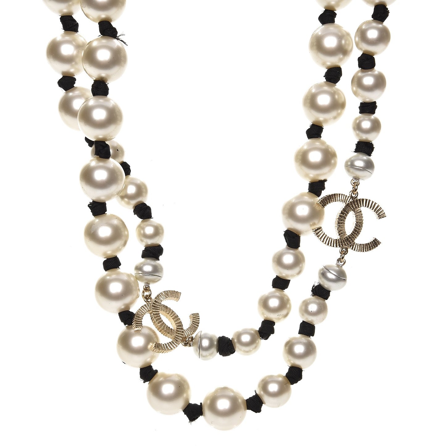 Graduated Pearl CC Long Necklace Gold
