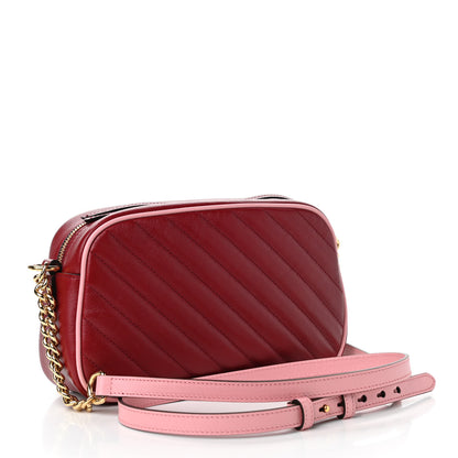 Gucci Azalea Calfskin Enamel Matelasse Diagonal Small Torchon GG Marmont Chain Shoulder Bag New Cherry Red Wild Rose 3 of 10