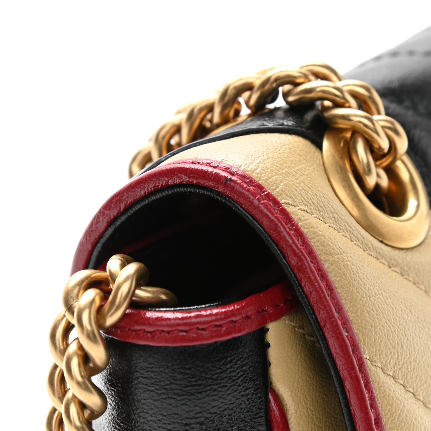 Azalea Calfskin Matelasse Diagonal Patchwork Mini Torchon GG Marmont Shoulder Bag Black Beige Romantic Cerise