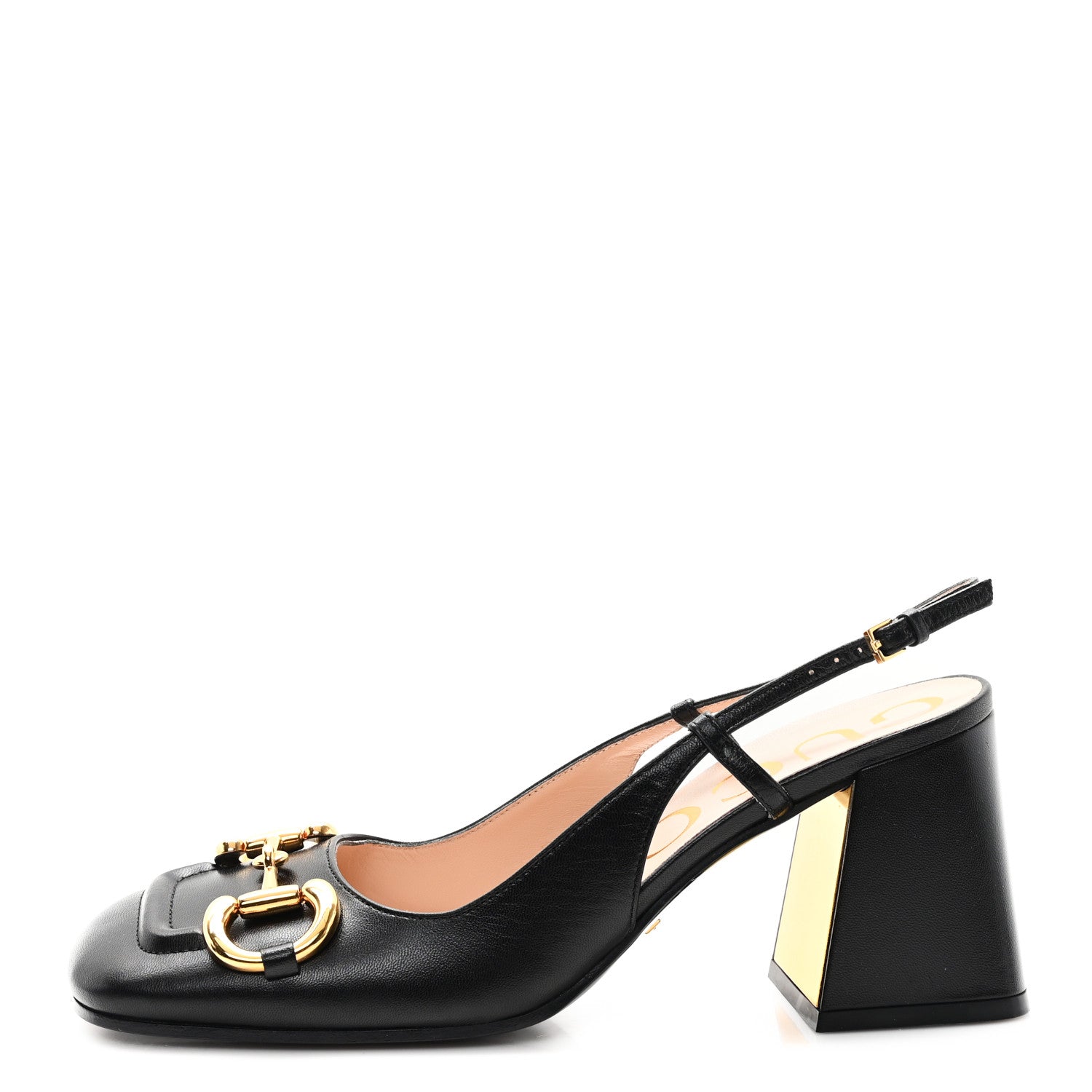 Gucci Malaga Kid Horsebit 75mm Slingback Pumps 37.5 Black 1 of 9