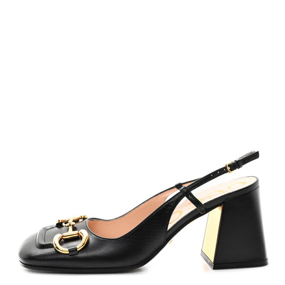 Gucci Malaga Kid Horsebit 75mm Slingback Pumps 37.5 Black 1 of 9