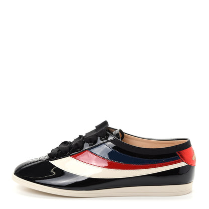 Gucci Patent Calfskin Mens Web Falacer Sneakers 9 Black 1 of 11