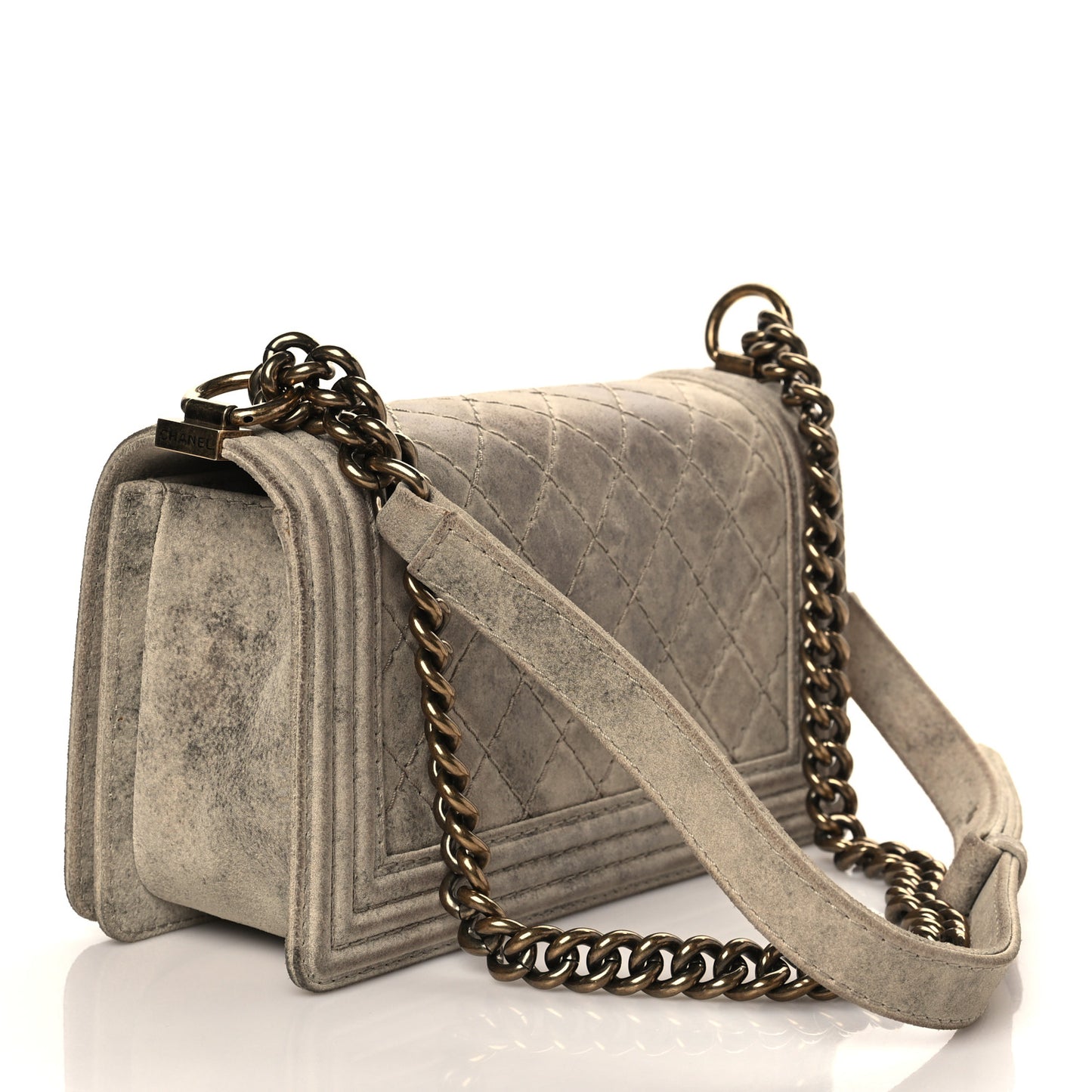 Iridescent Calfskin Quilted Medium Boy Flap Beige