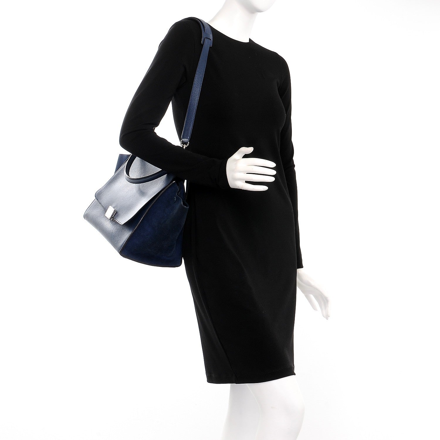 Celine Drummed Calfskin Suede Medium Trapeze Navy 2 of 11
