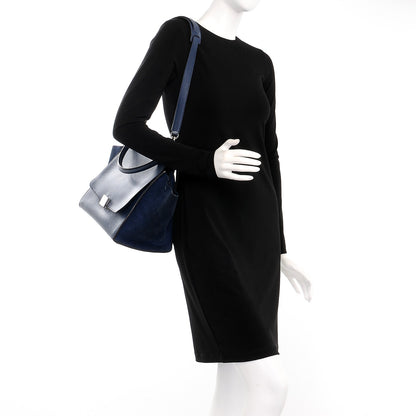 Celine Drummed Calfskin Suede Medium Trapeze Navy 2 of 11
