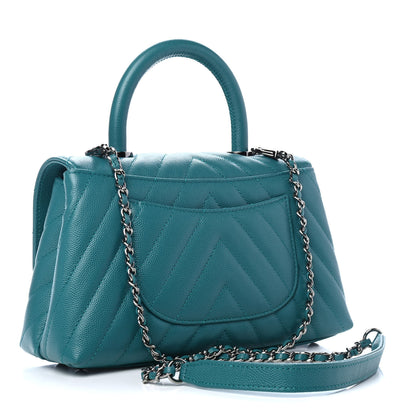 Chanel Caviar Chevron Quilted Mini Coco Handle Flap Green 2 of 4