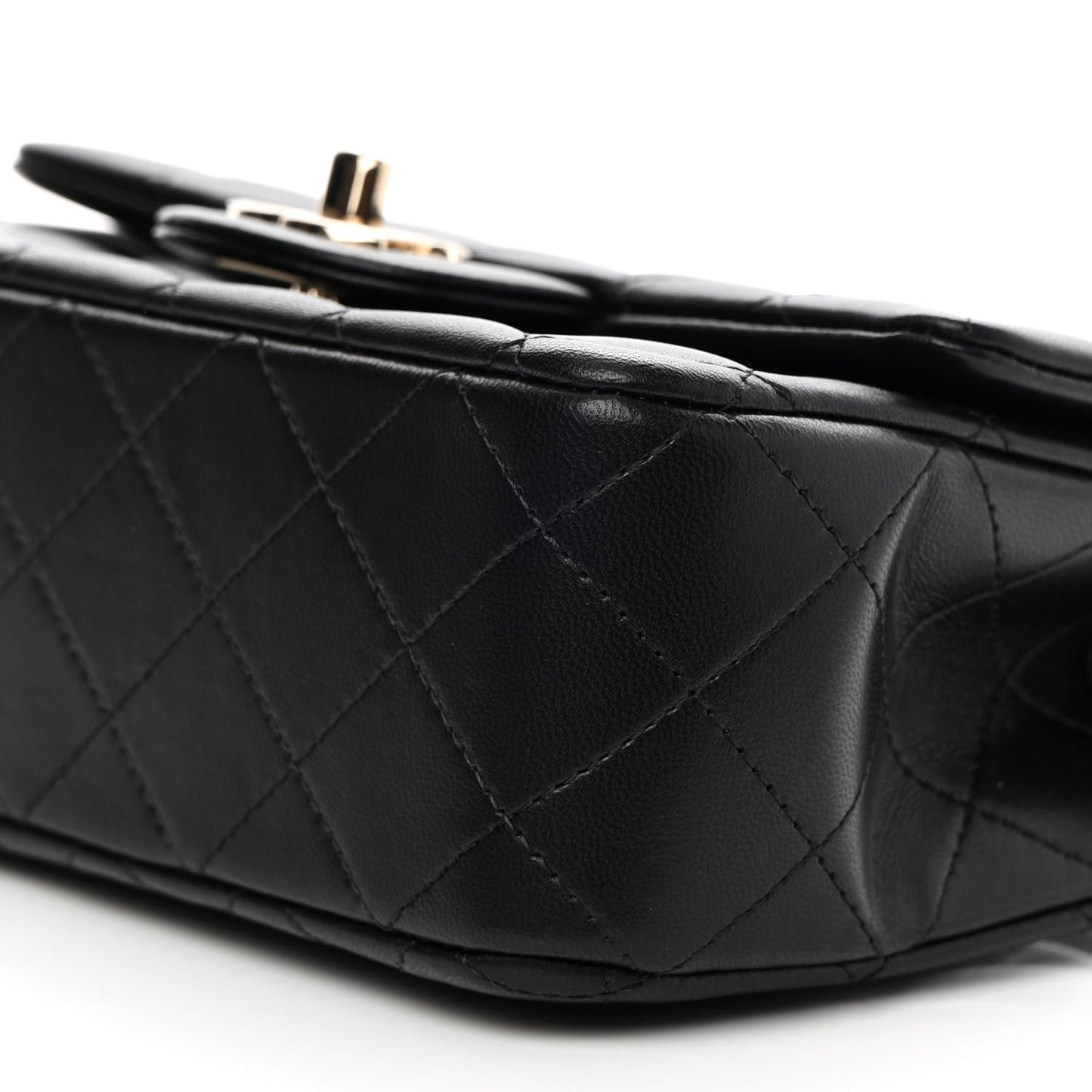Lambskin Quilted Mini Top Handle Rectangular Flap Black