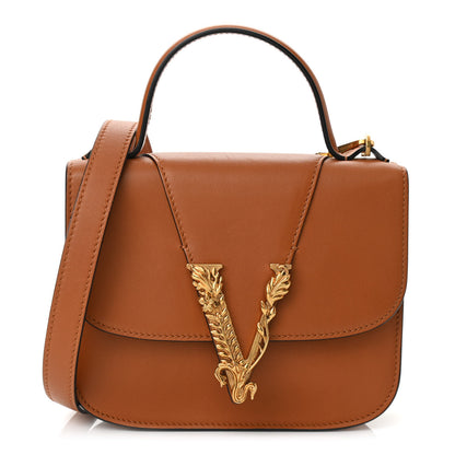 Versace Vitello Barocco Virtus Small Top Handle Shoulder Bag Brown 1 of 9