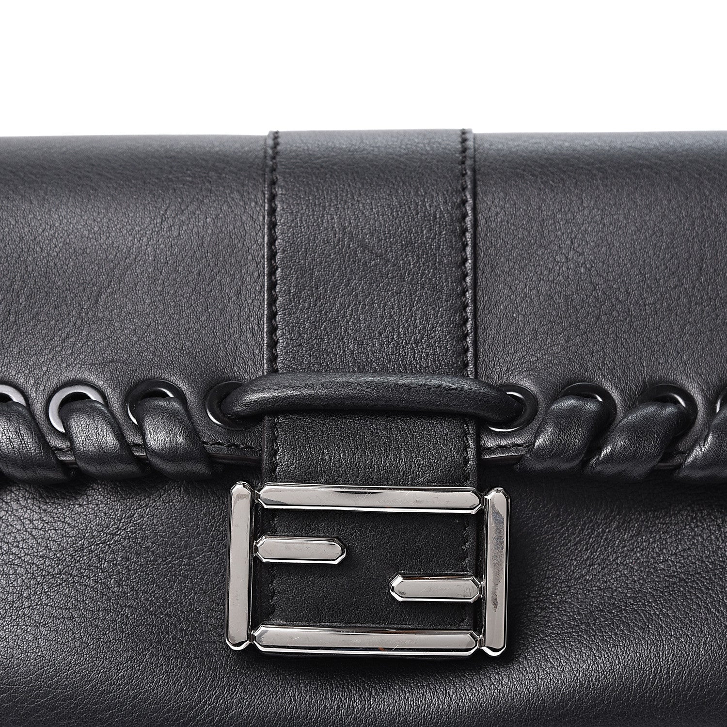 Fendi Vitello Dolce Lace Up Baguette Black 6 of 8