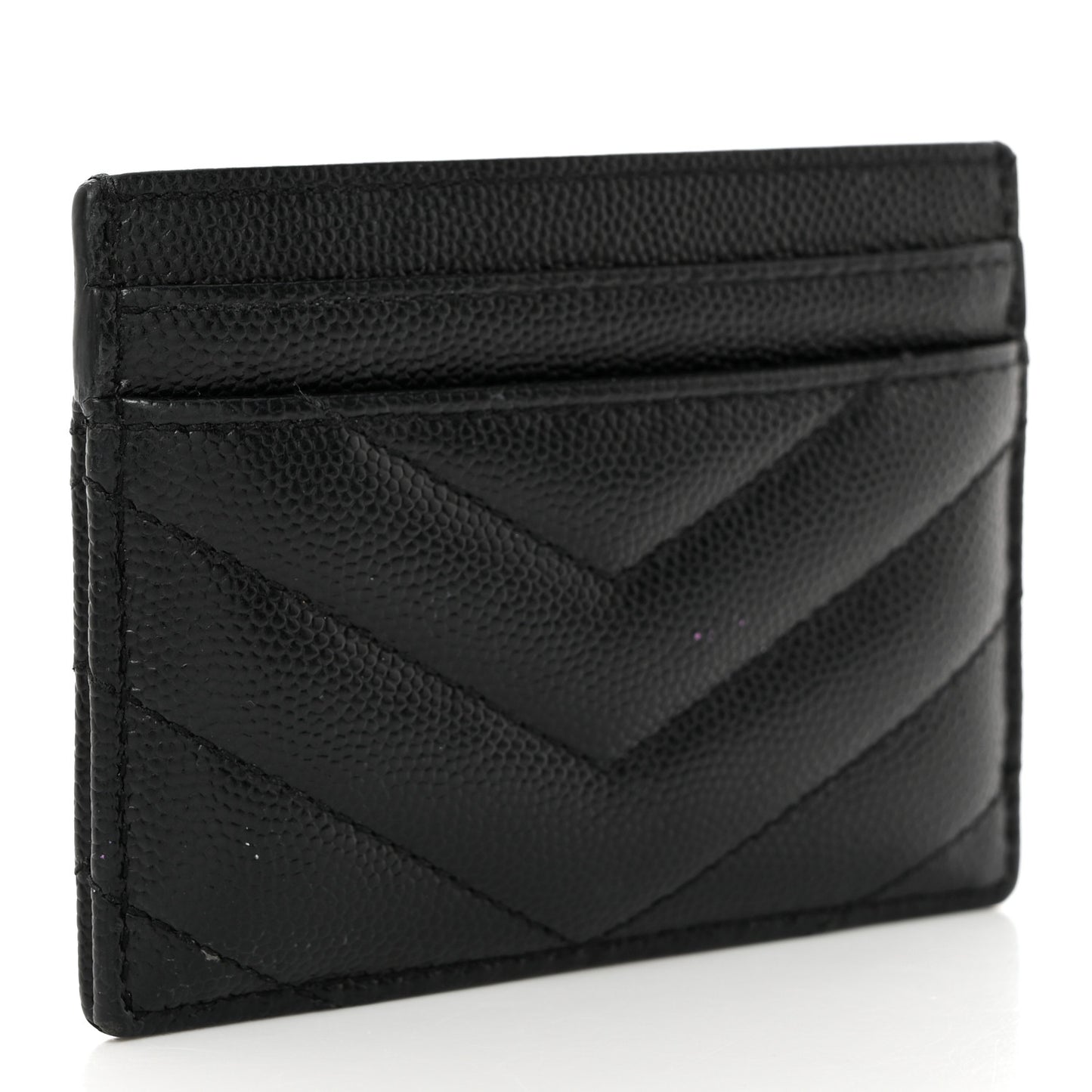SAINT LAURENT Grain De Poudre Matelasse Chevron Monogram Credit Card Case Black