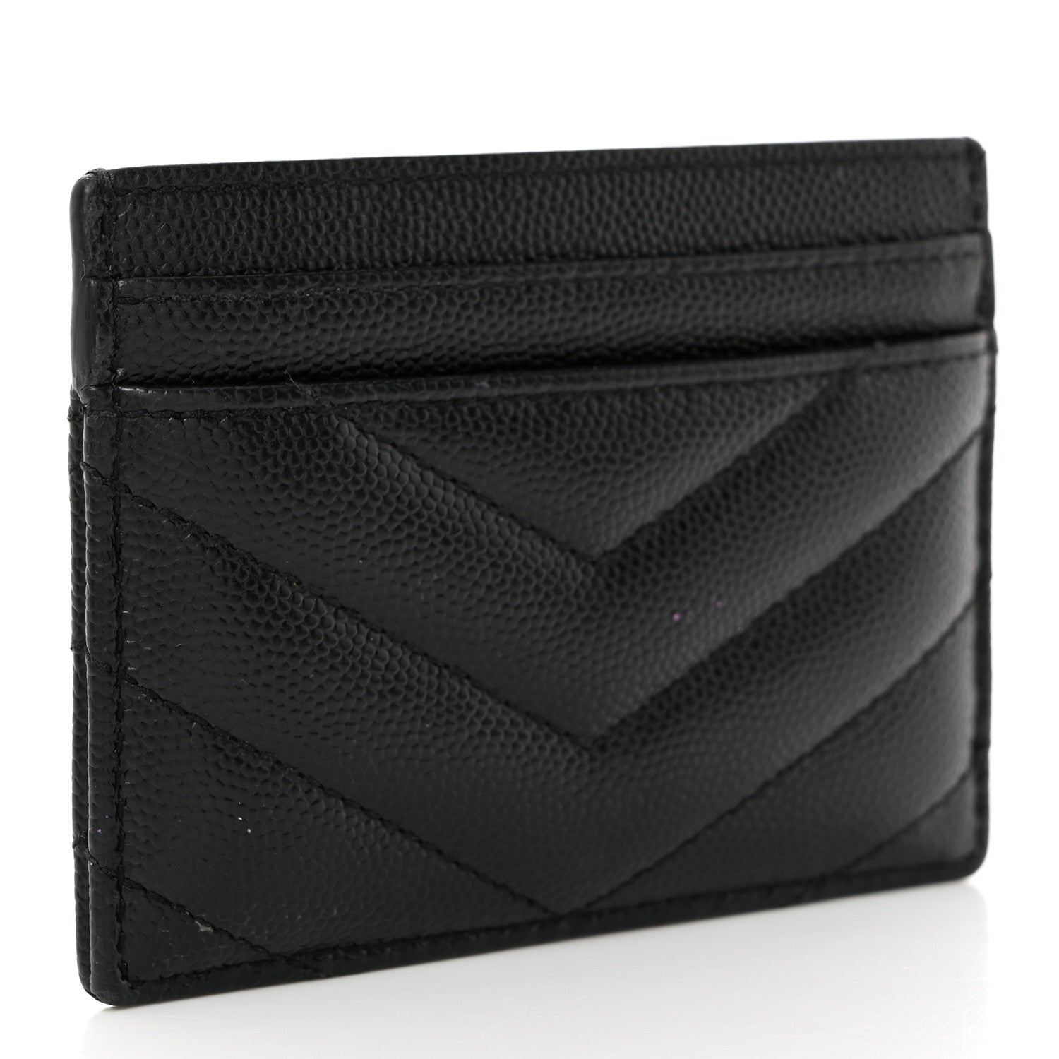 Saint Laurent SAINT LAURENT Grain De Poudre Matelasse Chevron Monogram Credit Card Case Black 3 of 6