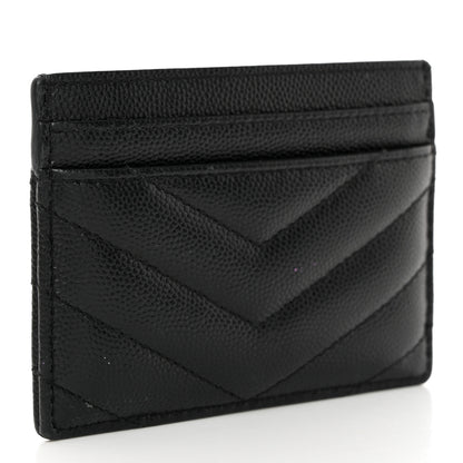 Saint Laurent SAINT LAURENT Grain De Poudre Matelasse Chevron Monogram Credit Card Case Black 3 of 6