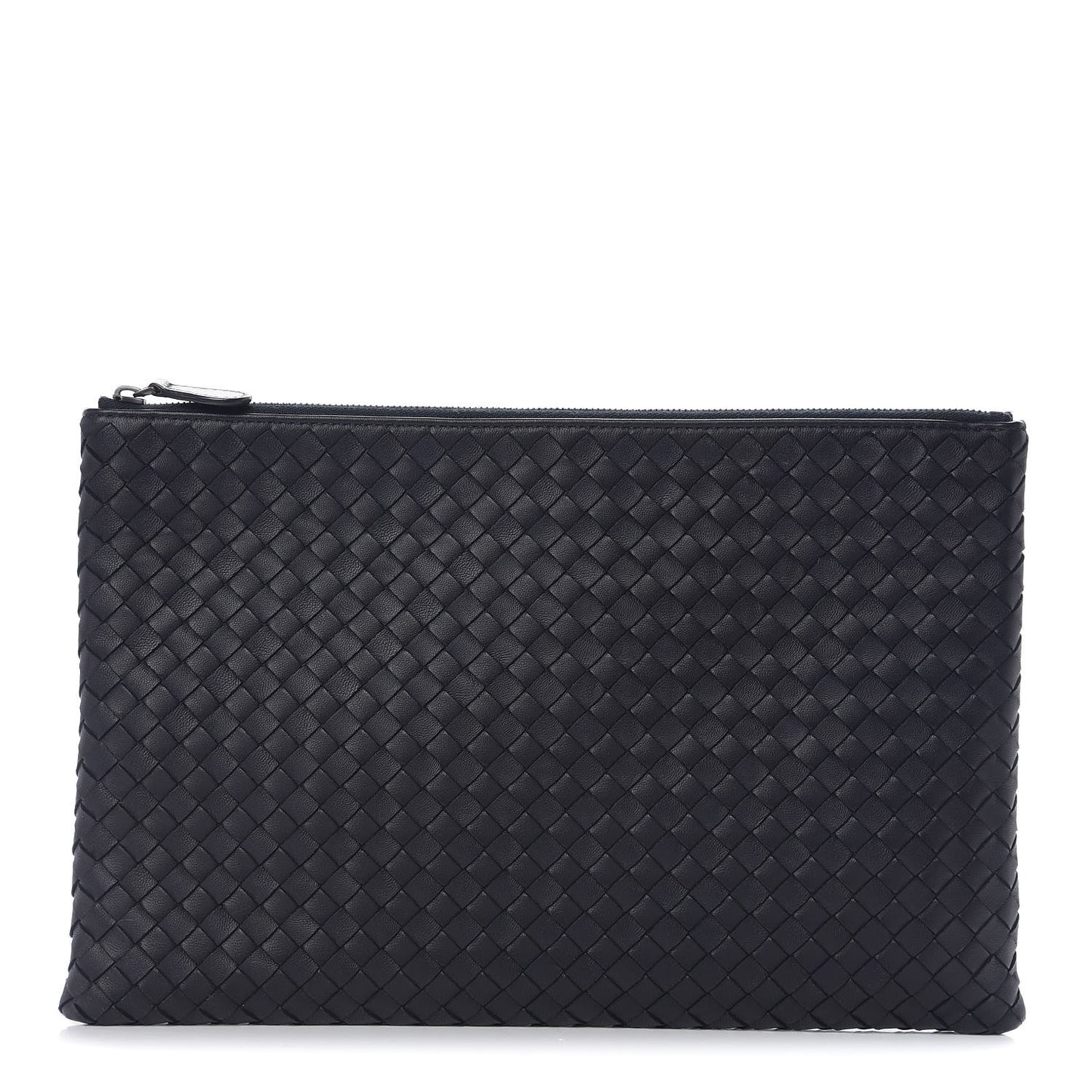 Nappa Intrecciato Large Flat Zip Biletto Pouch Black