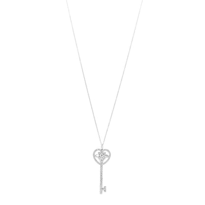 Tiffany Platinum Diamond Ornate Heart Key Pendant Necklace 1 of 7